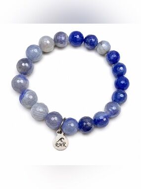 RMK Blue Gray Faceted Agate Gemstone Beaded Stretch Bracelet